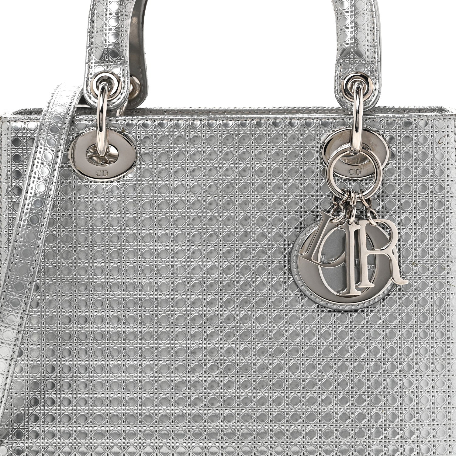 Christian Dior Metallic Patent Micro-Cannage Medium Lady Dior Silver 8 of 10