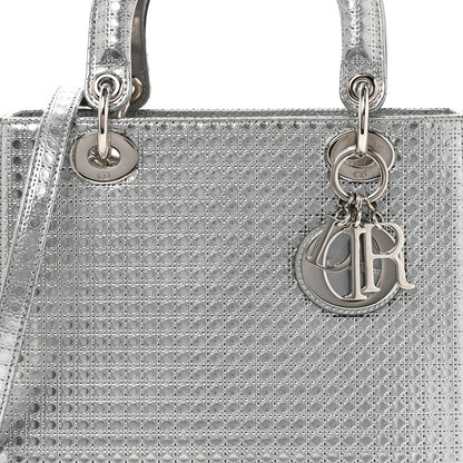 Christian Dior Metallic Patent Micro-Cannage Medium Lady Dior Silver 8 of 10