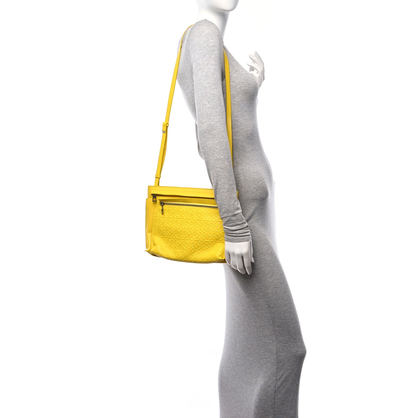 Calfskin Embossed Large Double Amarillo Pouch Yellow