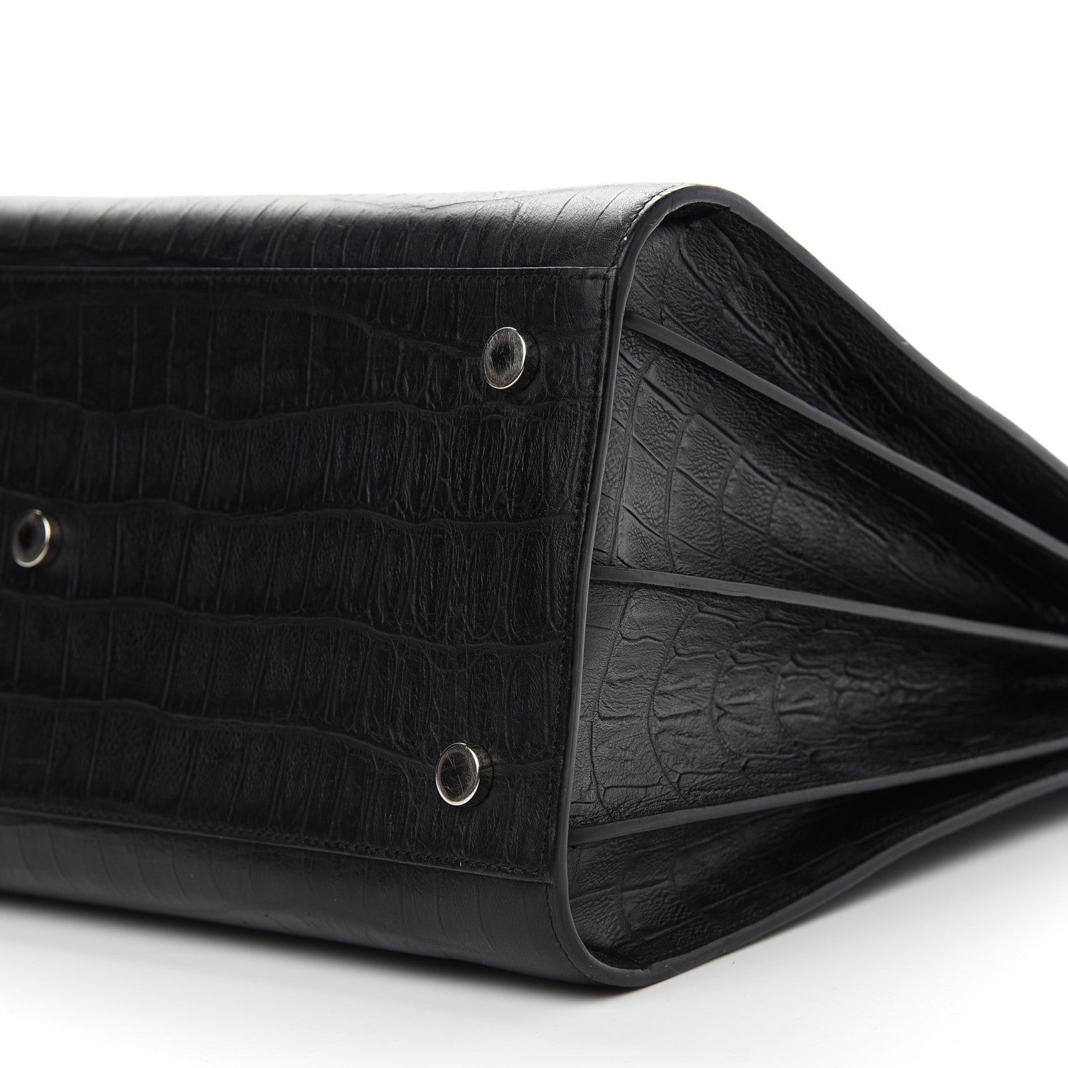 Saint Laurent Calfskin Crocodile Embossed Large Sac De Jour Carryall Black 8 of 10