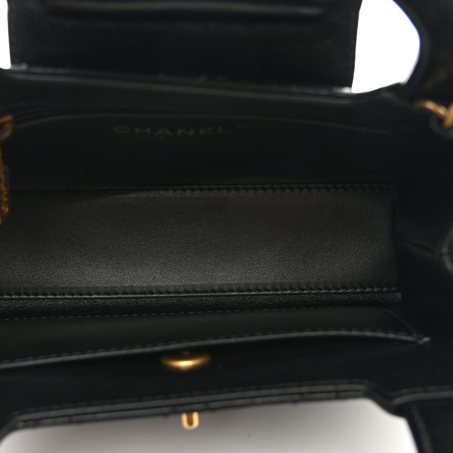 Shiny Aged Calfskin Quilted Nano Kelly Shopper Black