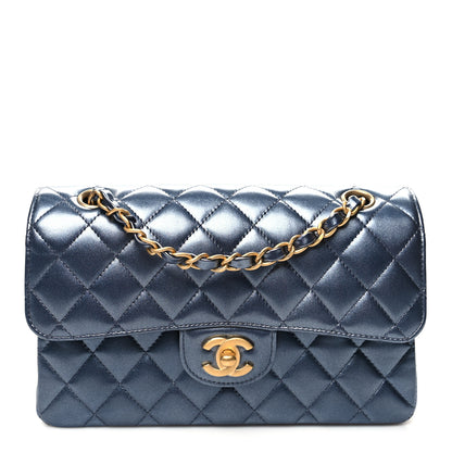Chanel Metallic Lambskin Quilted Small Double Flap Dark Blue 1 of 11