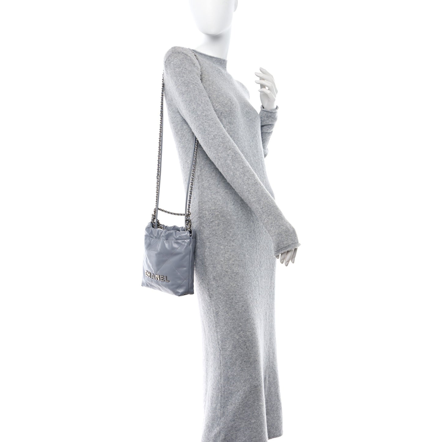 Shiny Calfskin Quilted Mini Chanel 22 Grey