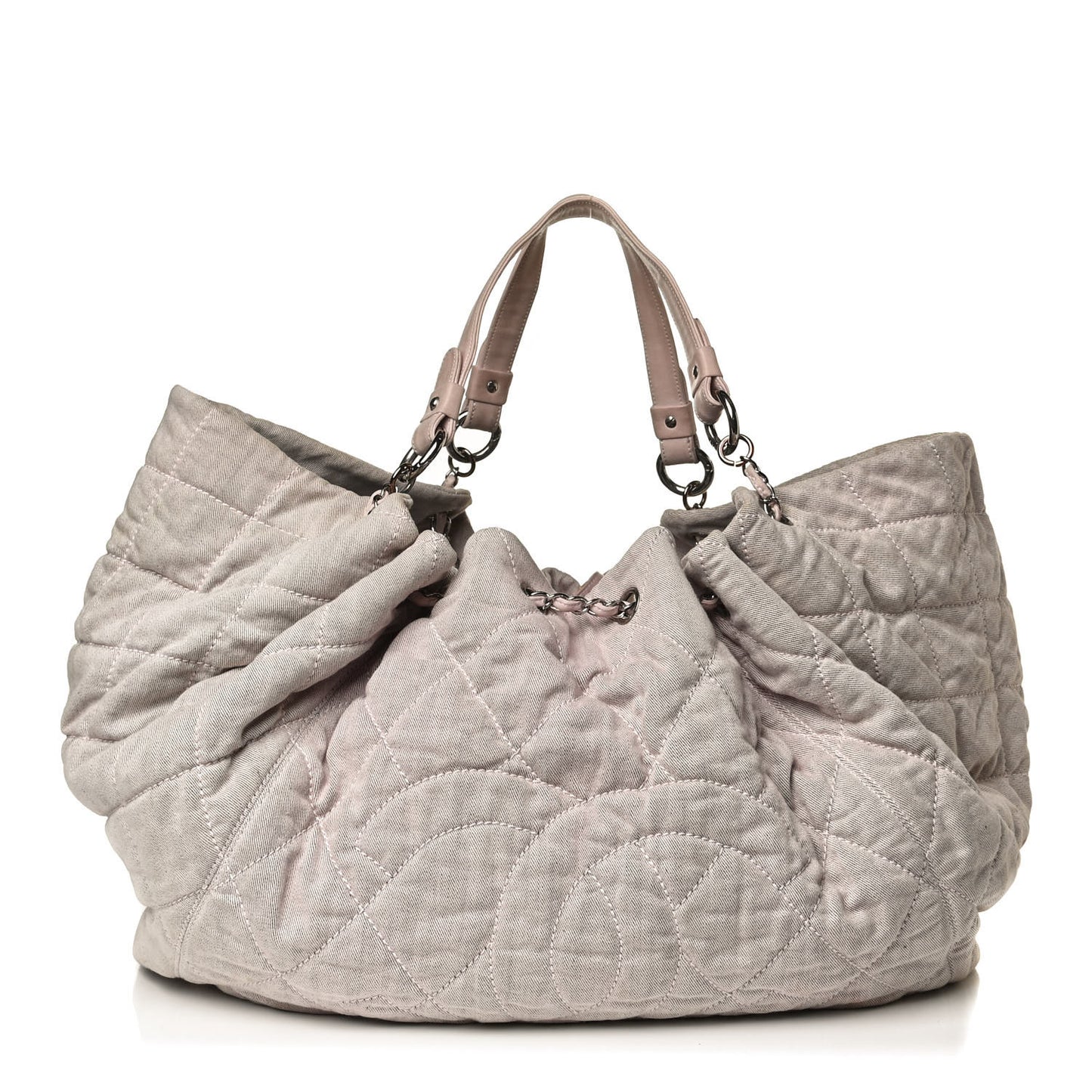 Denim Quilted Stretch Spirit Large Cabas Tote Light Pink