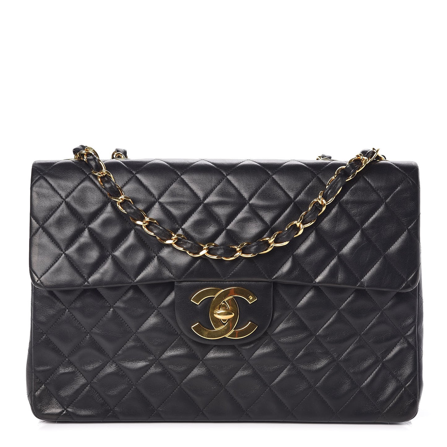 Lambskin Quilted XL Jumbo Single Flap Black