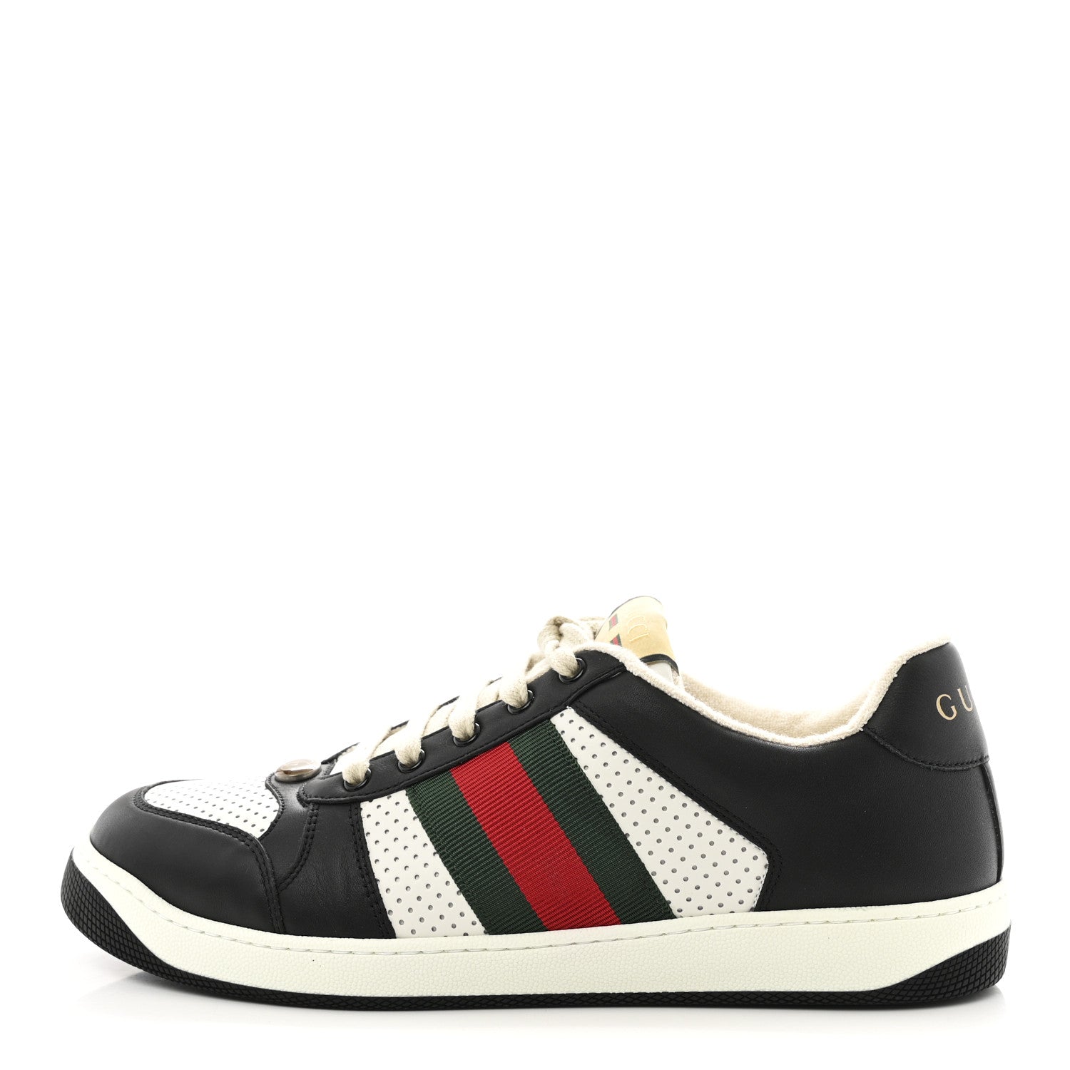 Gucci Calfskin Web Mens Screener Sneakers 9.5 Black White 1 of 11