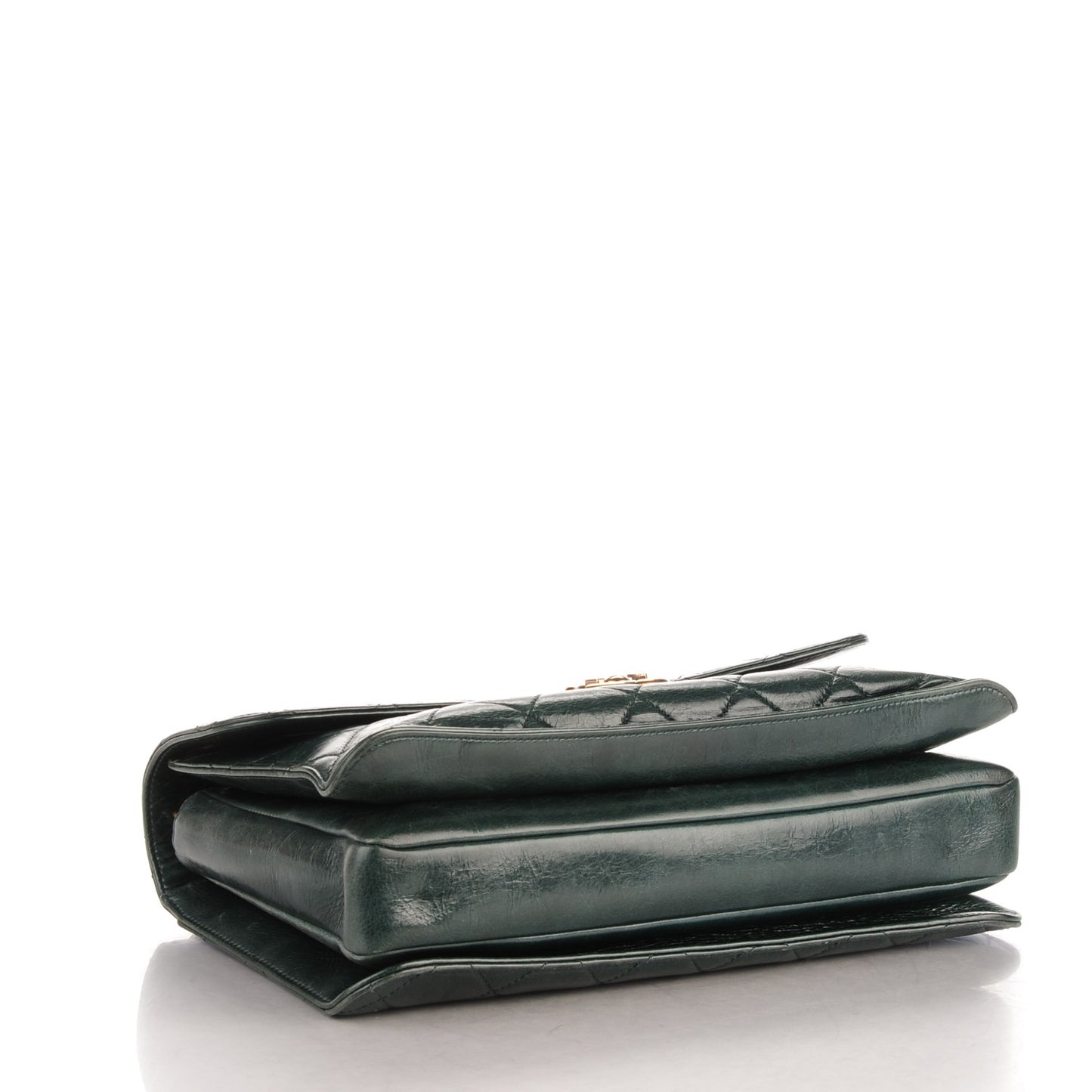 Glazed Calfskin Quilted Perfect Edge Large Flap Green