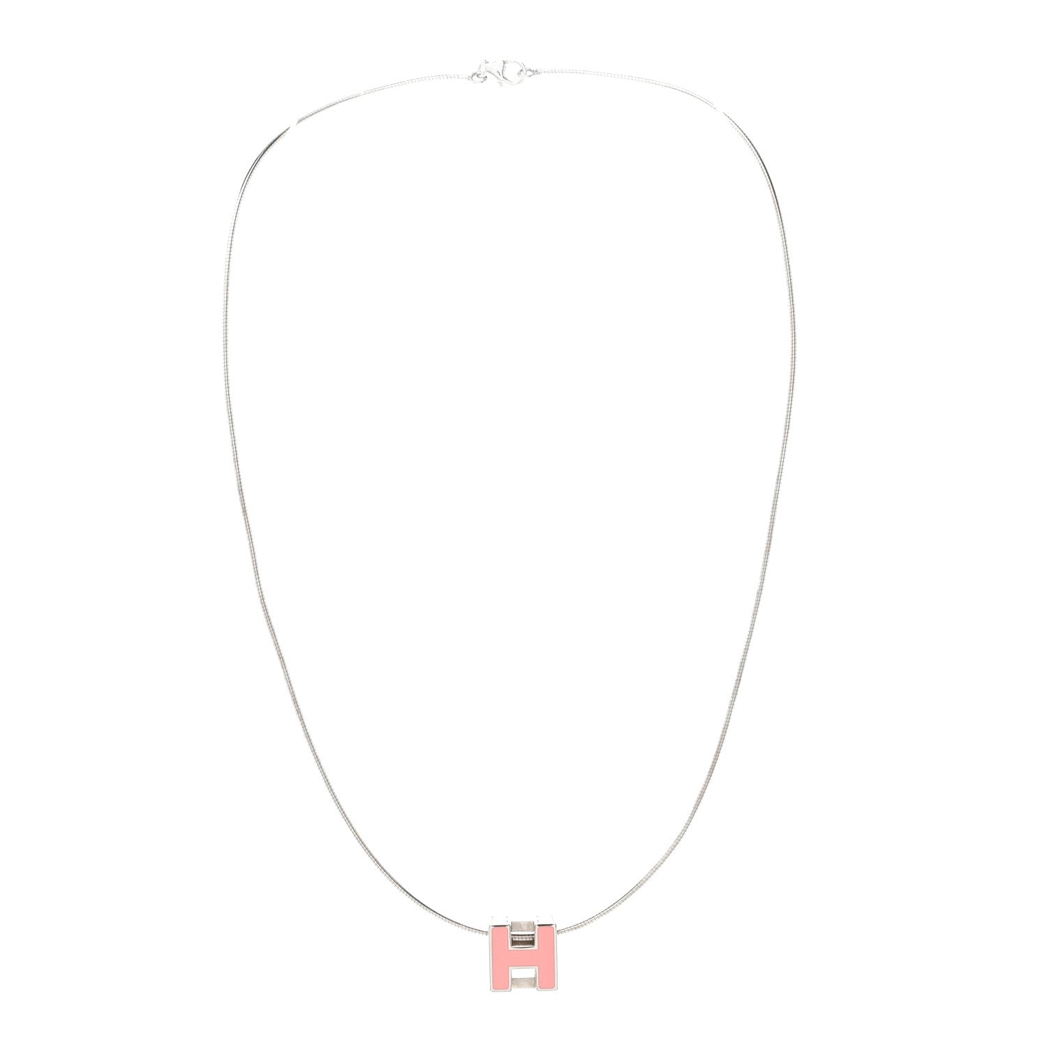 Hermes Lacquered Cage d'H Pendant Necklace Rose 3 of 7