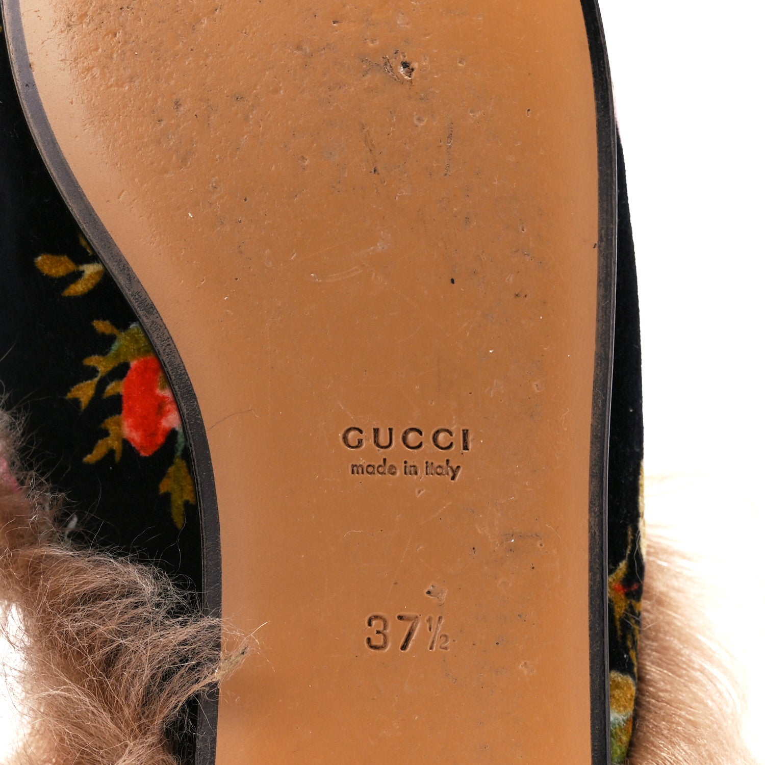 Gucci Velvet Fur Floral Womens Princetown Slippers 37.5 Black 6 of 9