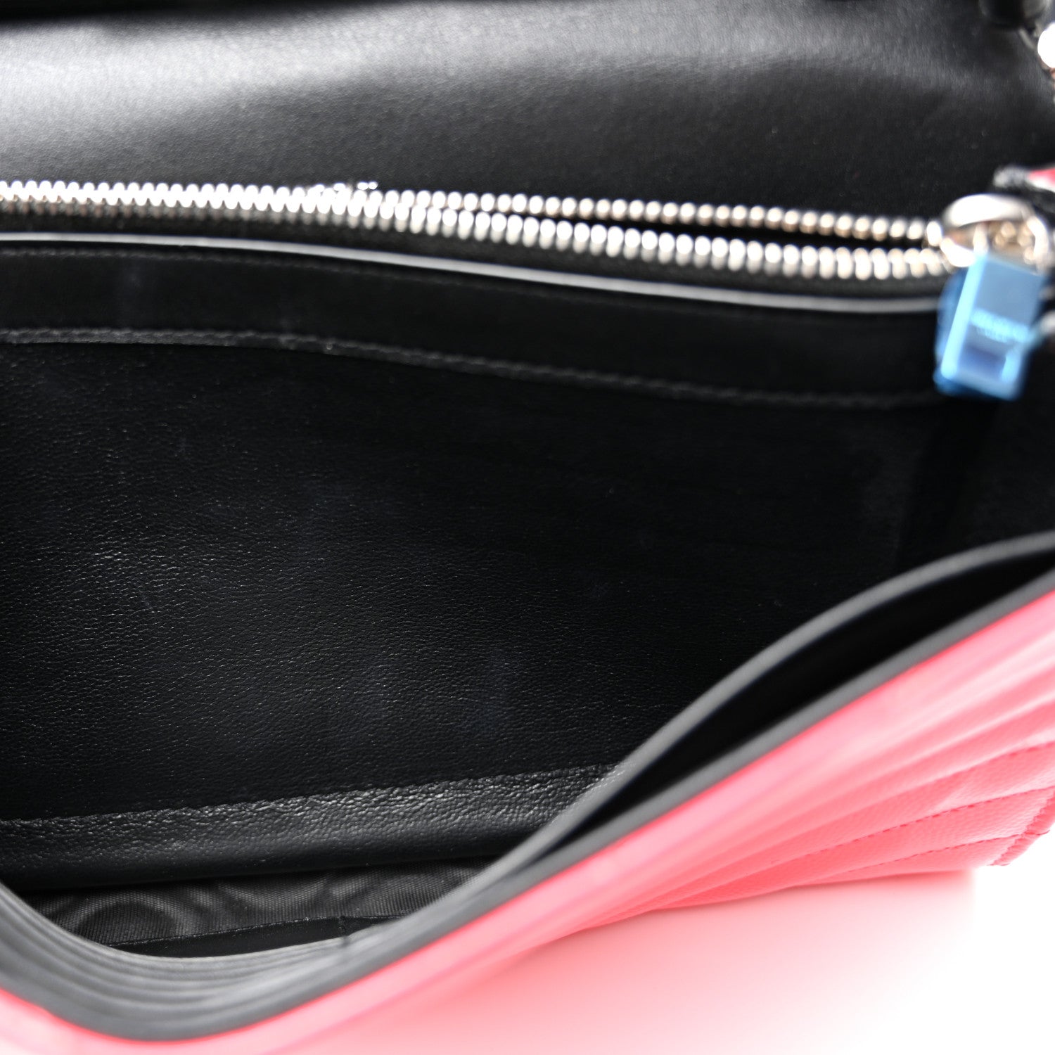 Saint Laurent Patent Grain De Poudre Matelasse Chevron Monogram Chain Wallet Neon Pink 5 of 11