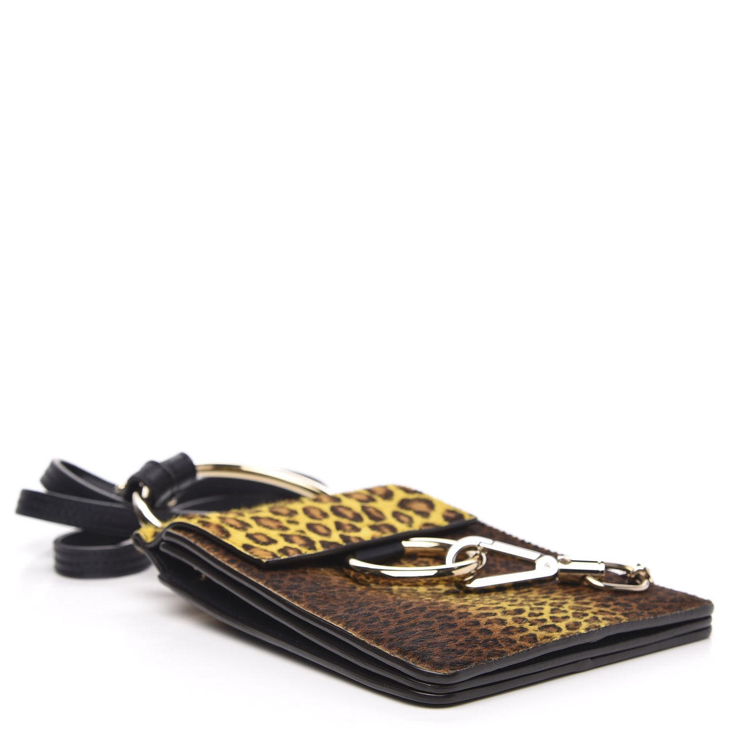 Calfskin Pony Hair Leopard Print Mini Faye Bracelet Bag Brown