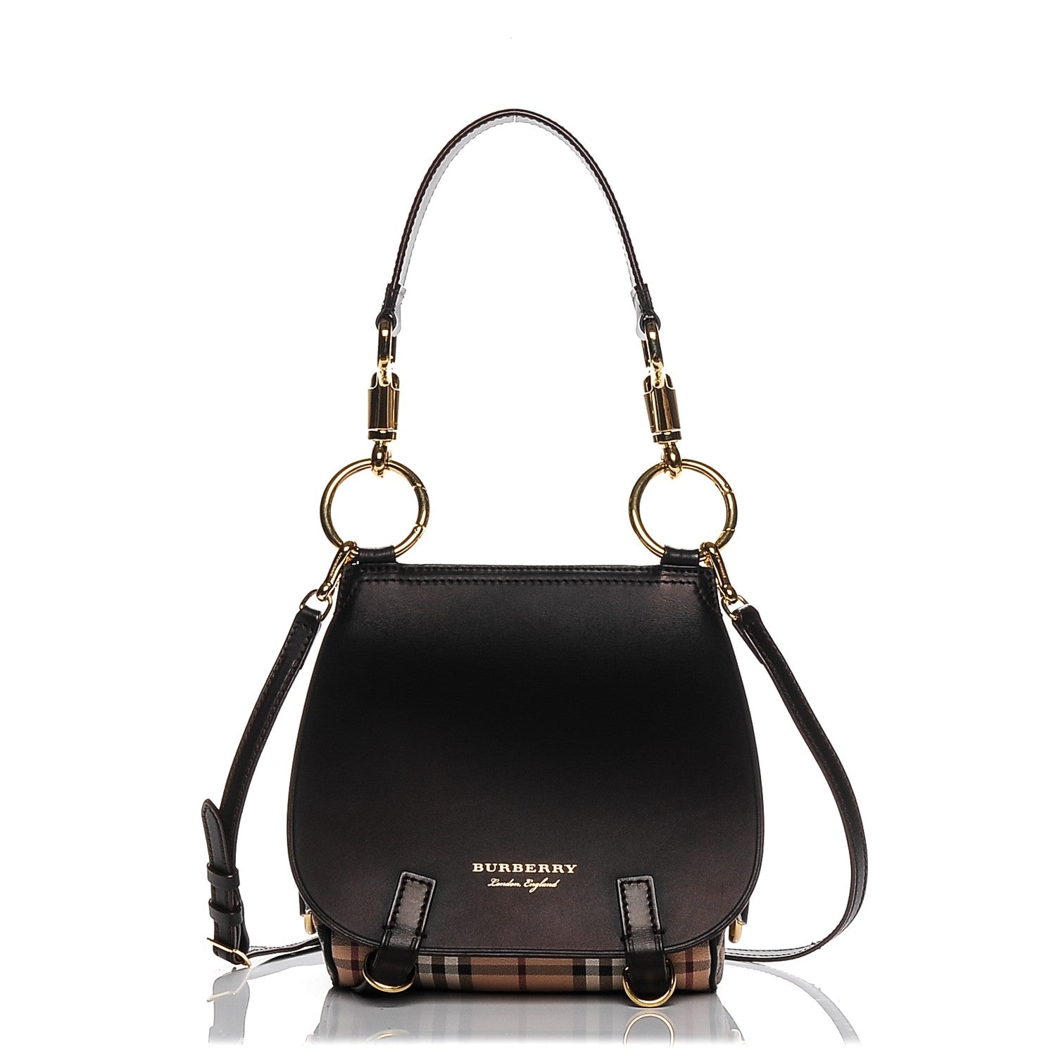 Burberry Haymarket Check Large Bridle Saddle Bag Dark Clove Brown 1 of 8