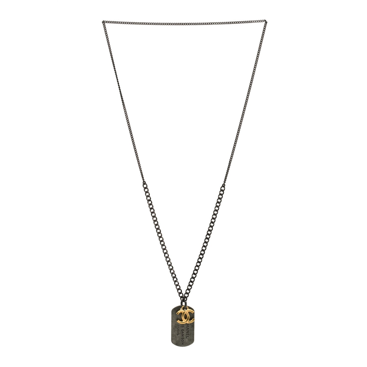 Chanel Ruthenium ID Dog Tag Charm Necklace Silver Gold 3 of 4