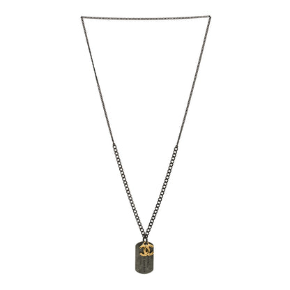 Chanel Ruthenium ID Dog Tag Charm Necklace Silver Gold 3 of 4