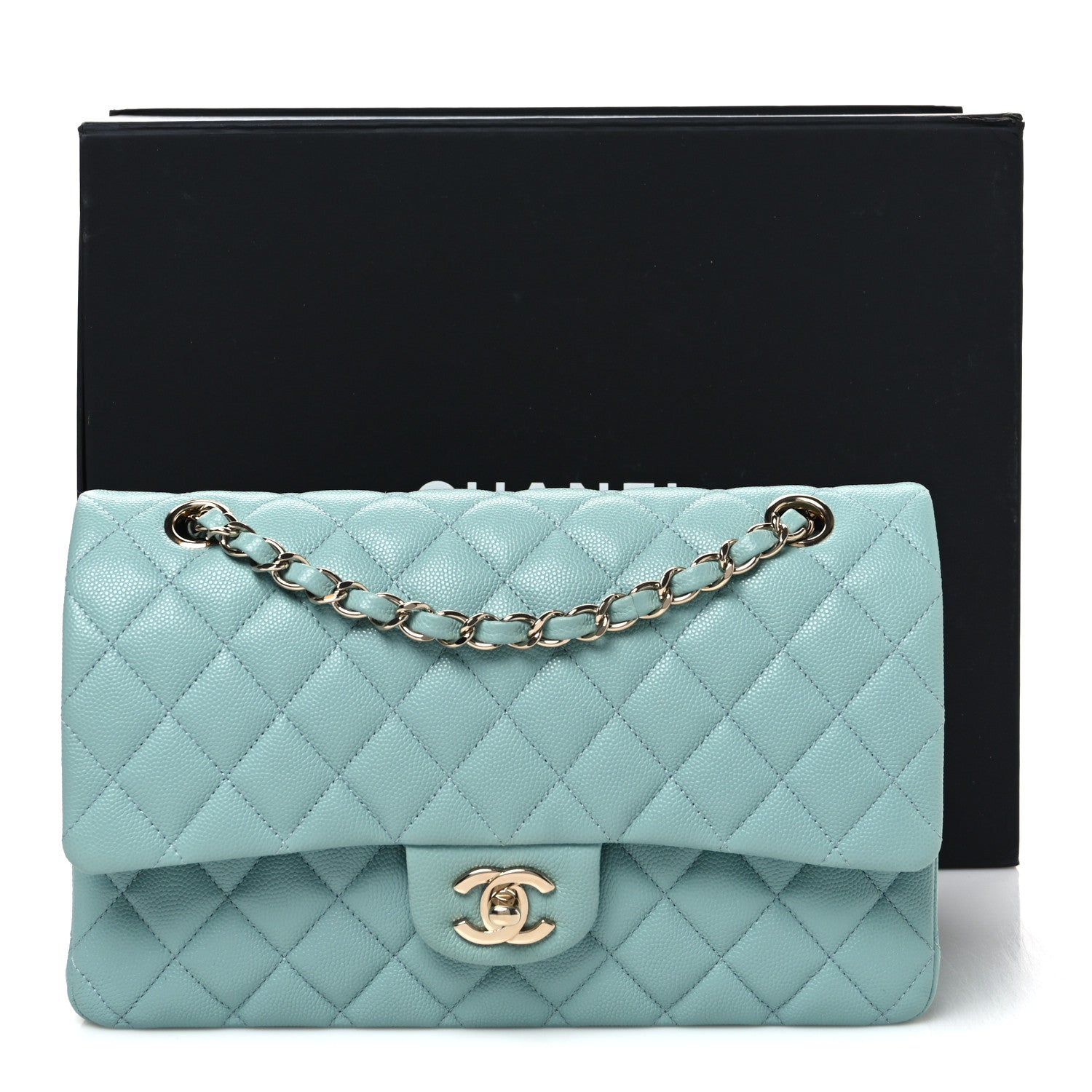 Chanel Caviar Quilted Medium Double Flap Light Blue 11 of 11
