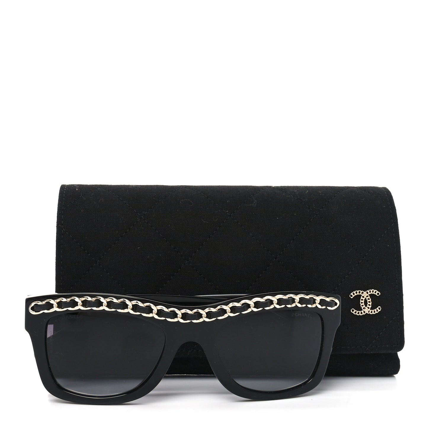 Acetate Calfskin Chain Rectangle Sunglasses 71626 Black