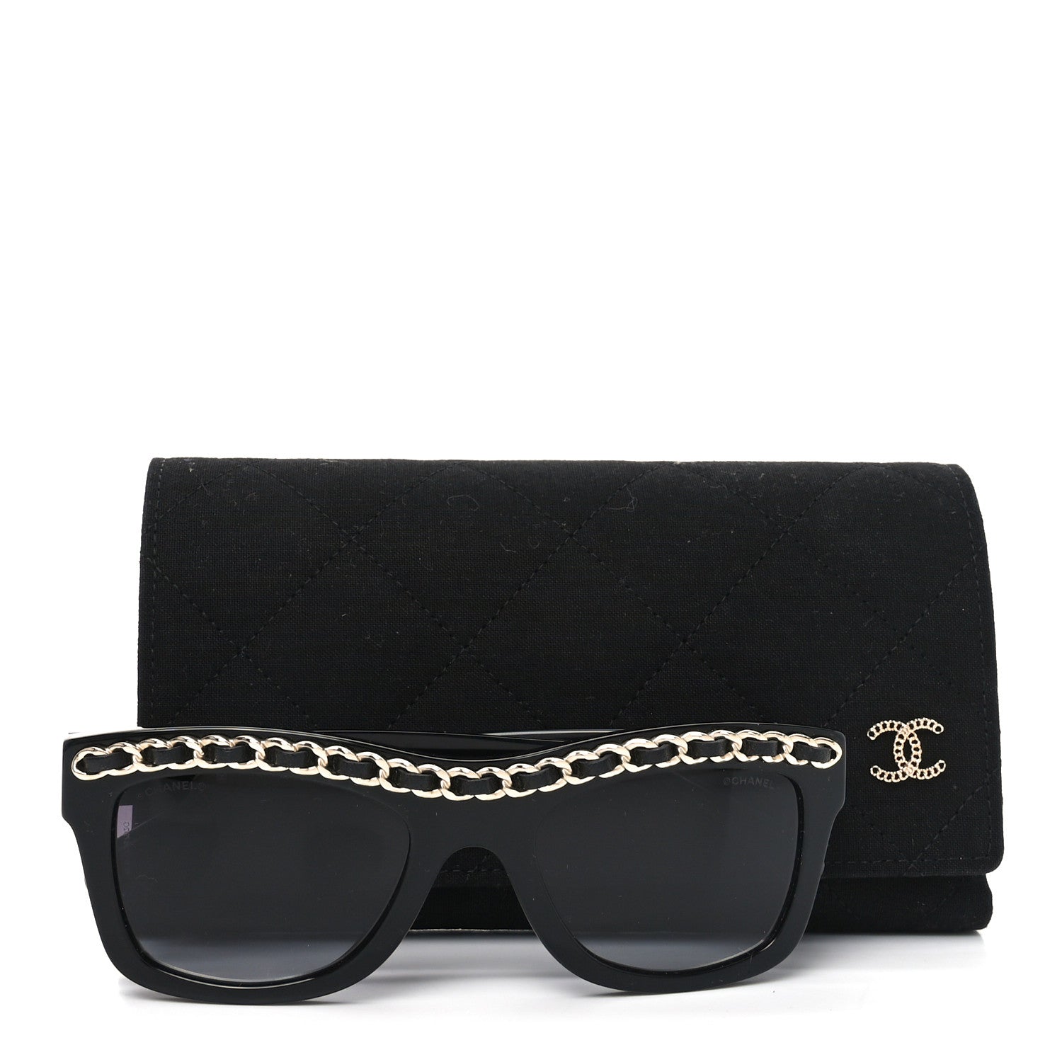Chanel Acetate Calfskin Chain Rectangle Sunglasses 71626 Black 7 of 7