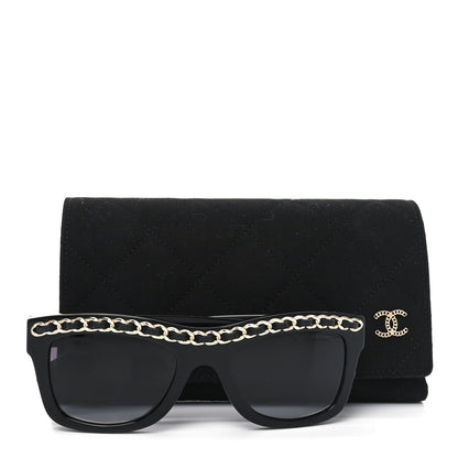 Chanel Acetate Calfskin Chain Rectangle Sunglasses 71626 Black 7 of 7
