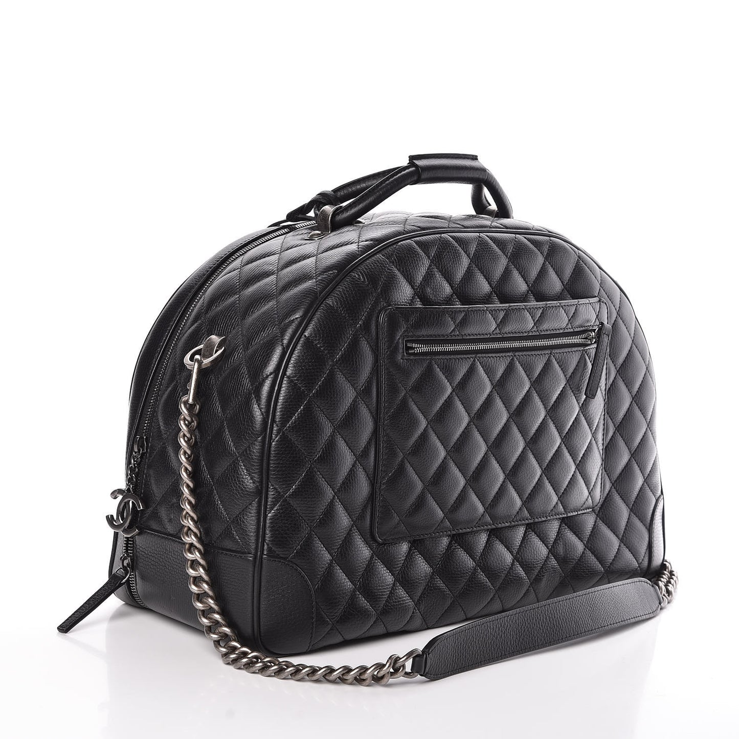 Calfskin Quilted Large Airlines Round Trip Bowling Bag Black