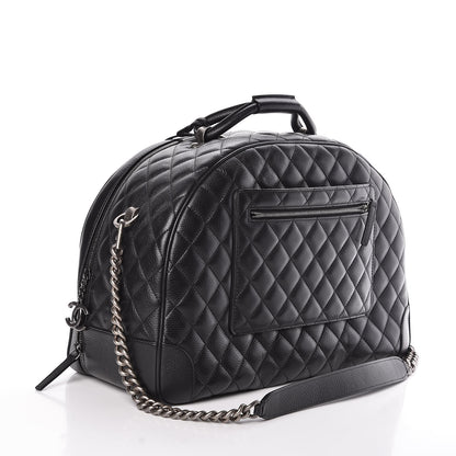 Chanel Calfskin Quilted Large Airlines Round Trip Bowling Bag Black 3 of 11