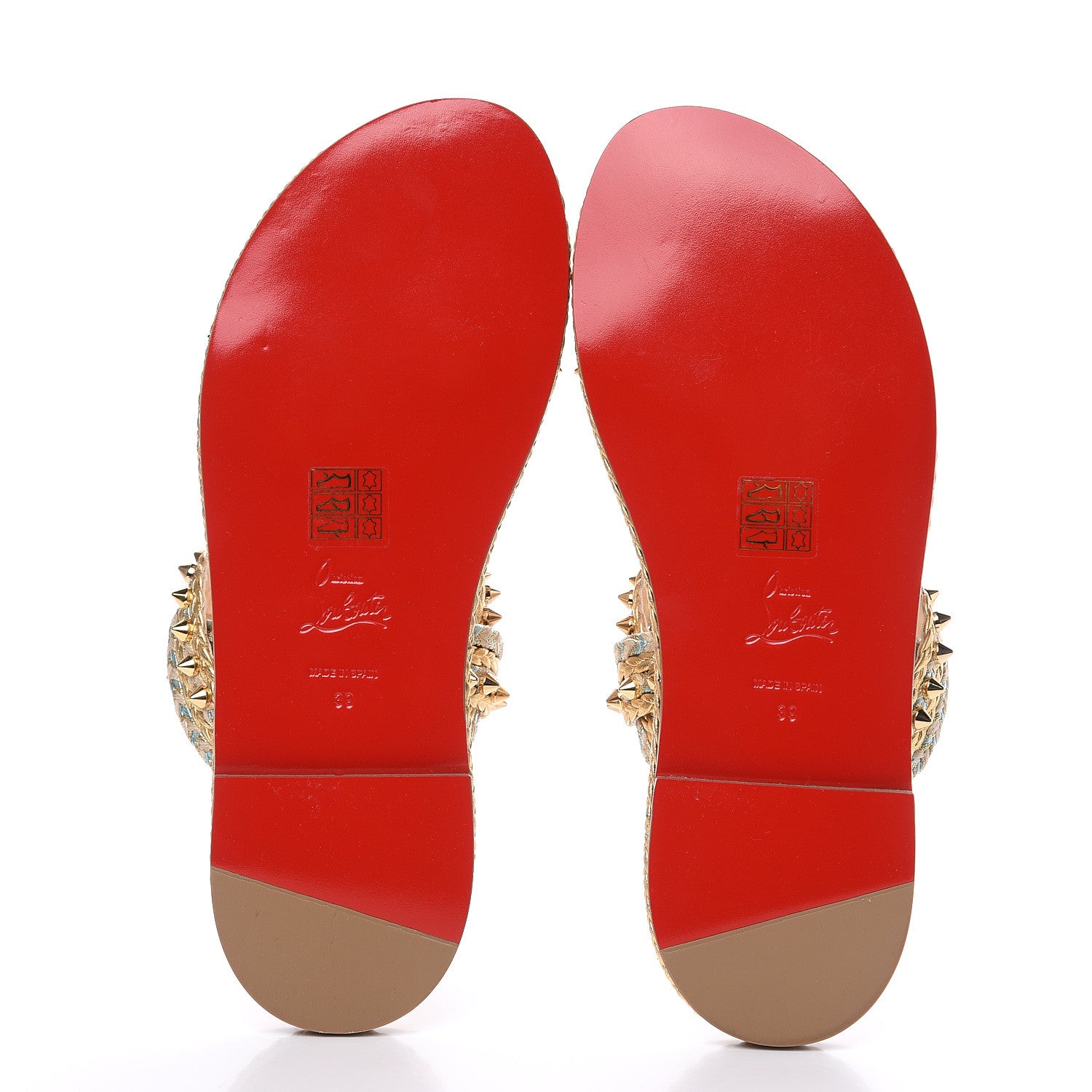 Christian Louboutin Calfskin Braided Normandie Flat Slide Sandals 39 Gold 5 of 7
