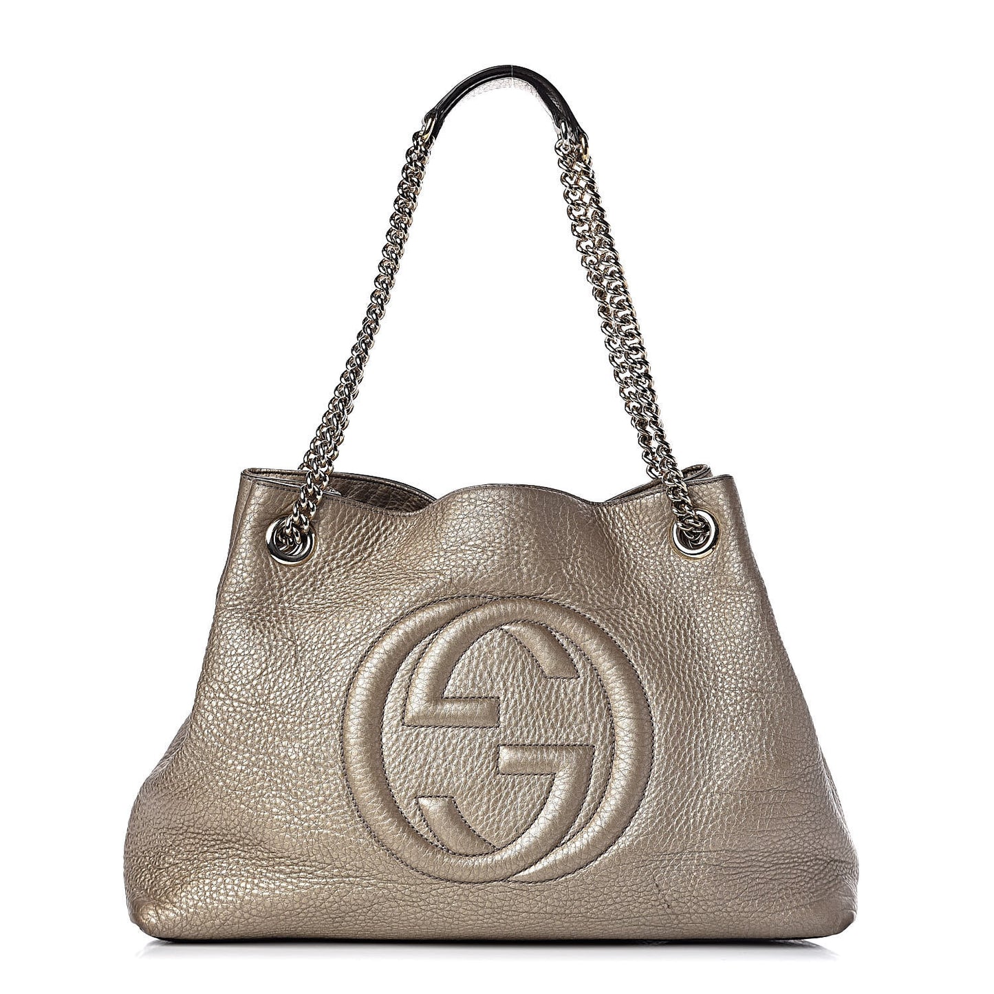 Metallic Pebbled Calfskin Medium Soho Chain Shoulder Bag Golden Beige