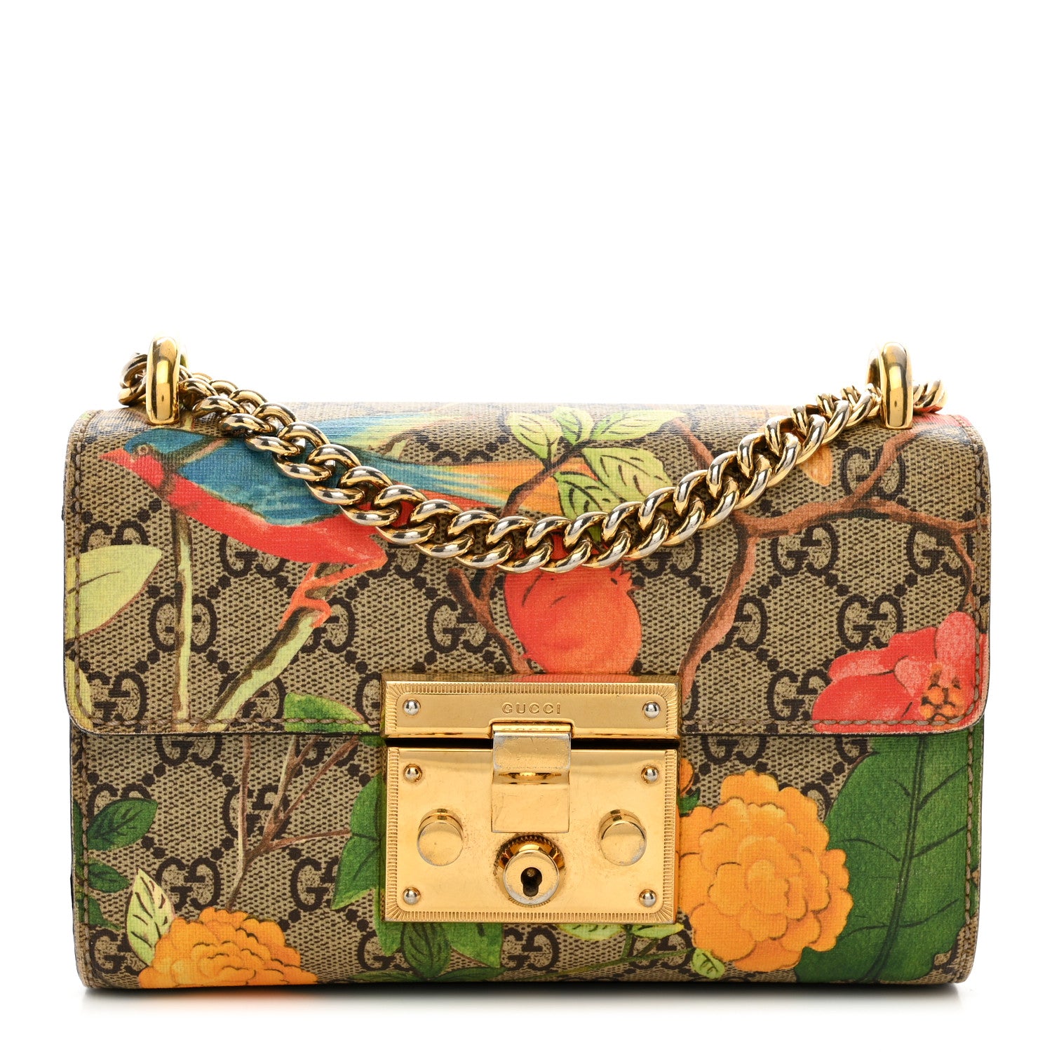 Gucci GG Supreme Monogram Tian Small Padlock Shoulder Bag Beige Multicolor New Acero 1 of 14