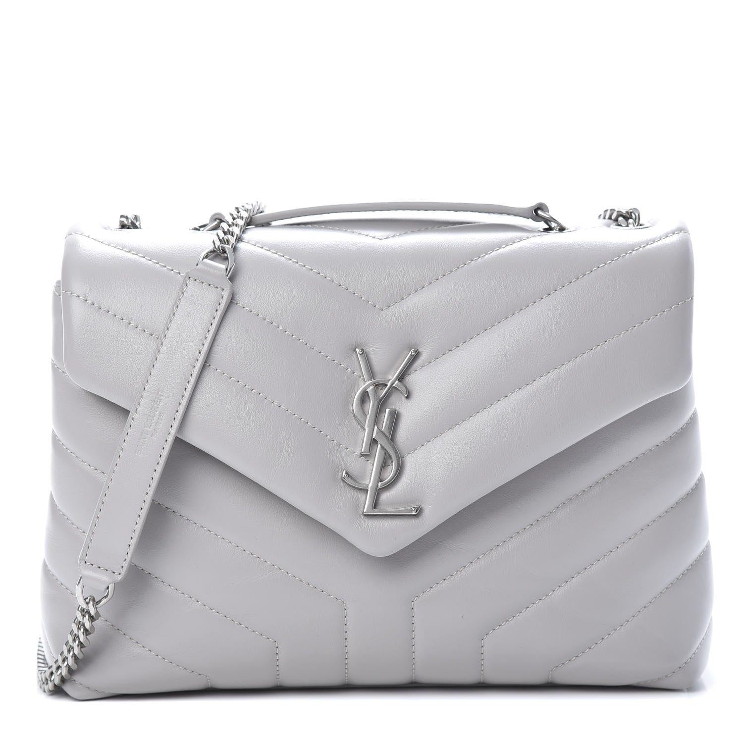 Saint Laurent Calfskin Y Quilted Monogram Small Loulou Chain Satchel Granite 1 of 10