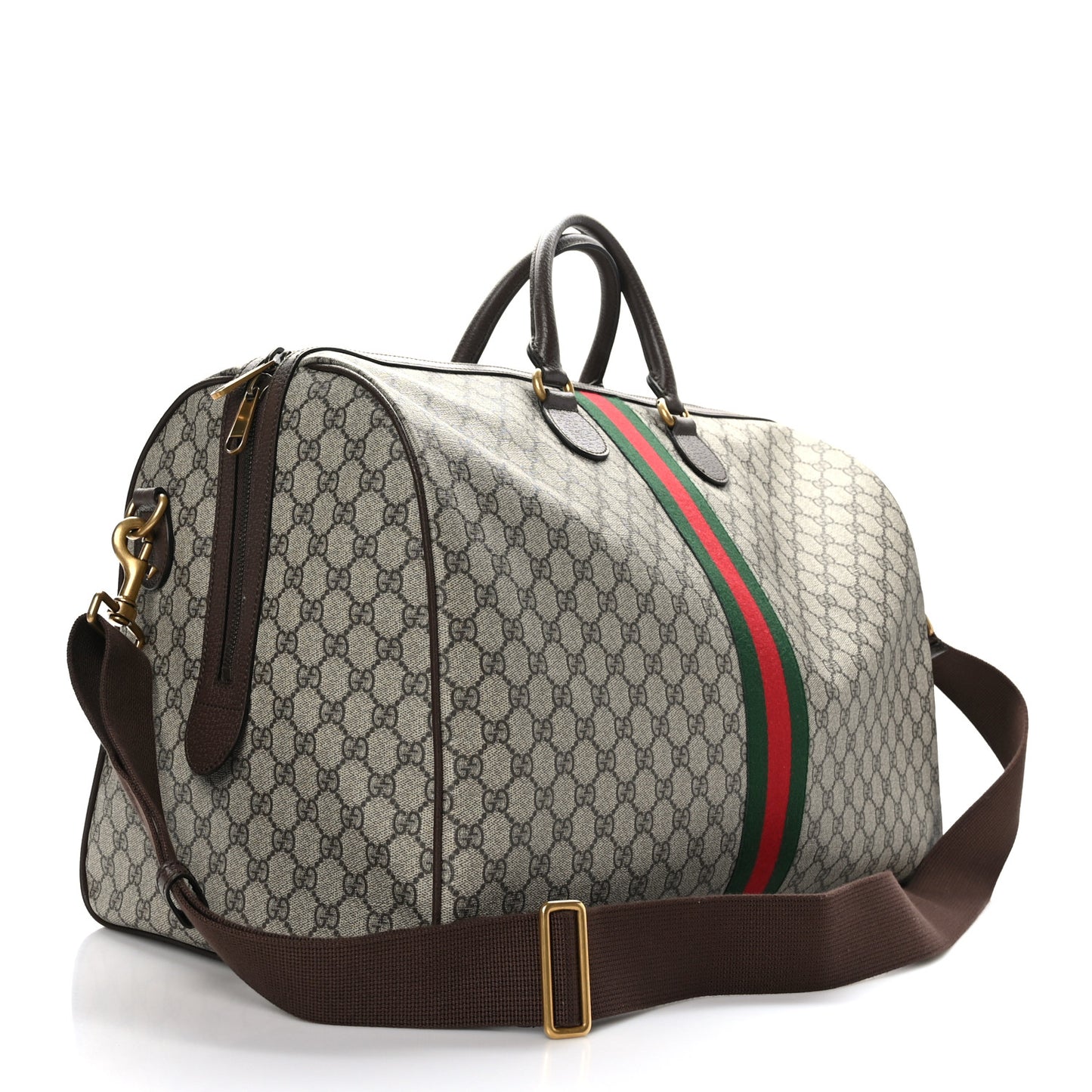 GG Supreme Monogram Textured Dollar Calfskin Web Large Savoy Duffle Bag Beige Ebony New Acero