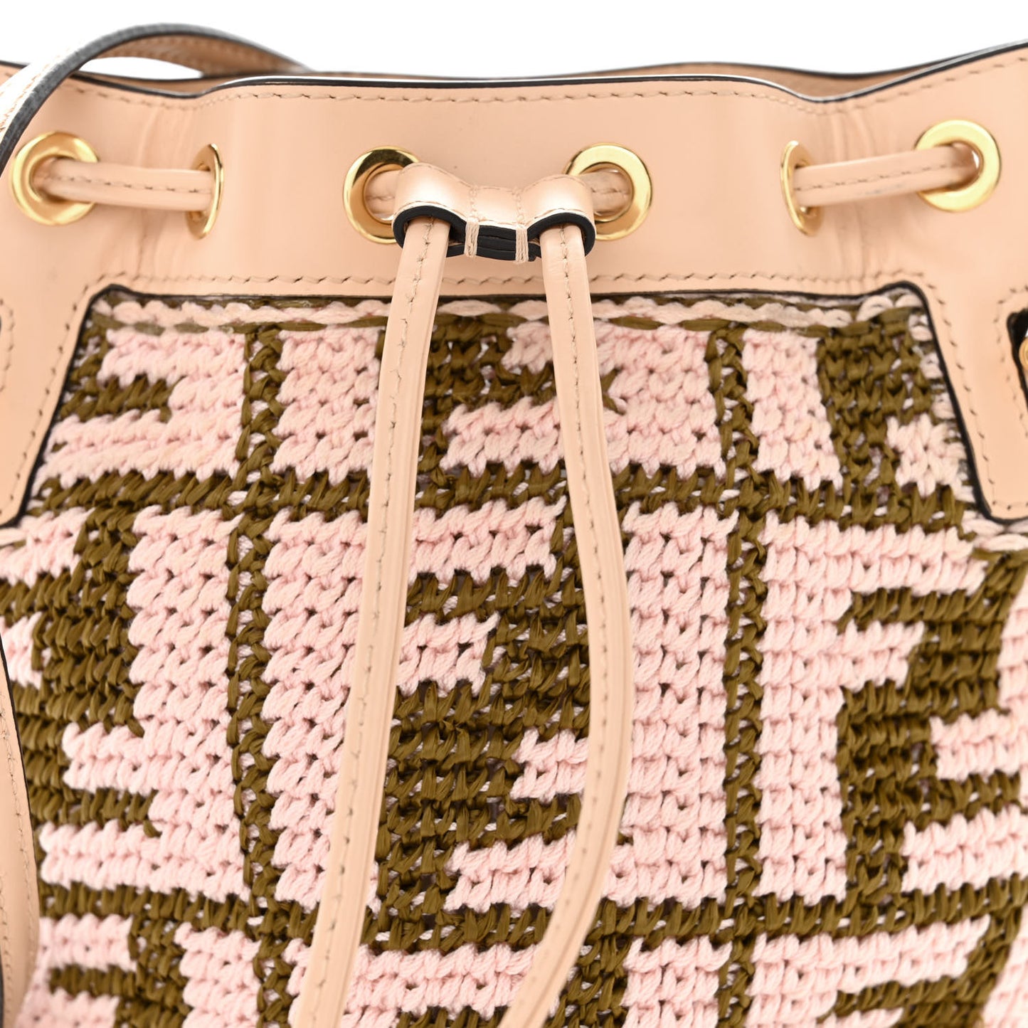 Raffia Vitello King F is Fendi FF Crochet Mini Mon Tresor Bucket Bag Natural Light Rose
