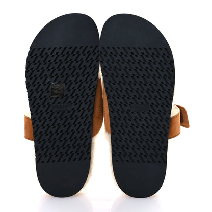 Hermes Suede Goatskin Woolskin Womens Chypre Sandals 39 Brun Fume Ecru 5 of 9