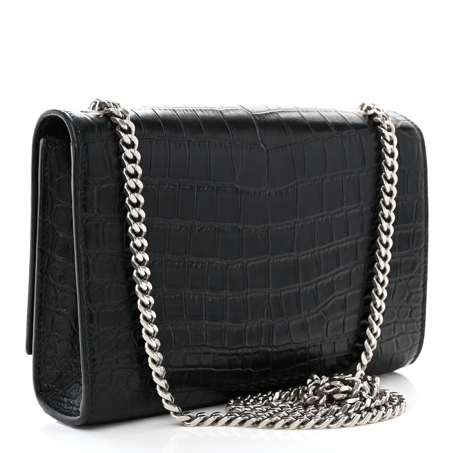 Saint Laurent Calfskin Crocodile Embossed Small Classic Monogram Kate Tassel Satchel Black 3 of 10