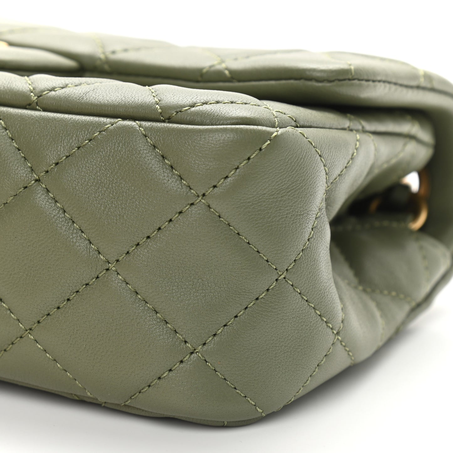 Lambskin Quilted Mini Rectangular Pearl Crush Flap Green