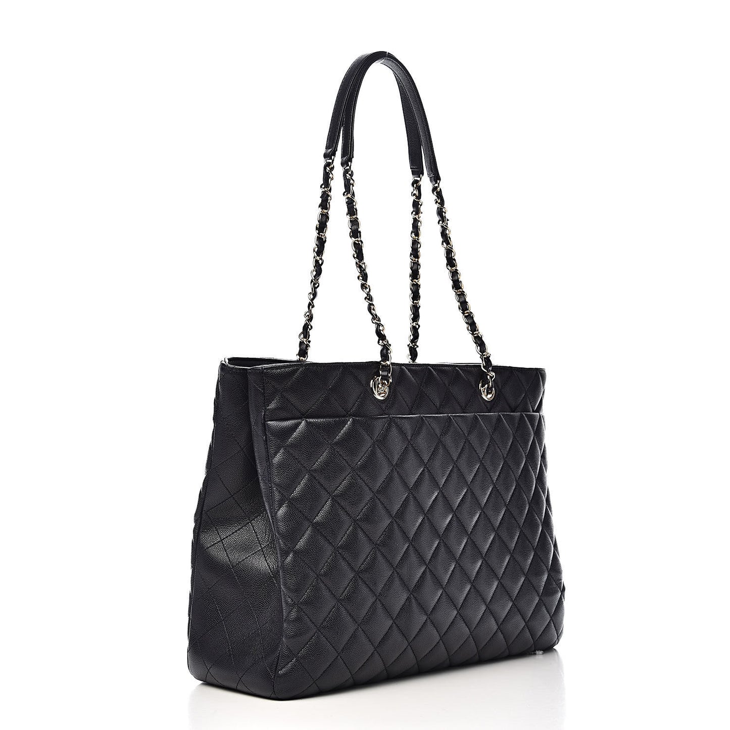 Caviar Quilted Large CC Shopping Tote Navy