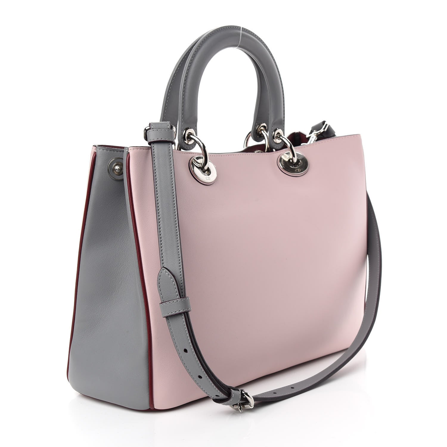 Christian Dior Smooth Calfskin Medium Tri-Color Diorissimo Tote Pink Grey Burgundy 4 of 11
