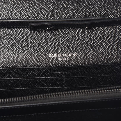 Saint Laurent Grain De Poudre Matelasse Chevron Monogram Chain Wallet Black 6 of 10