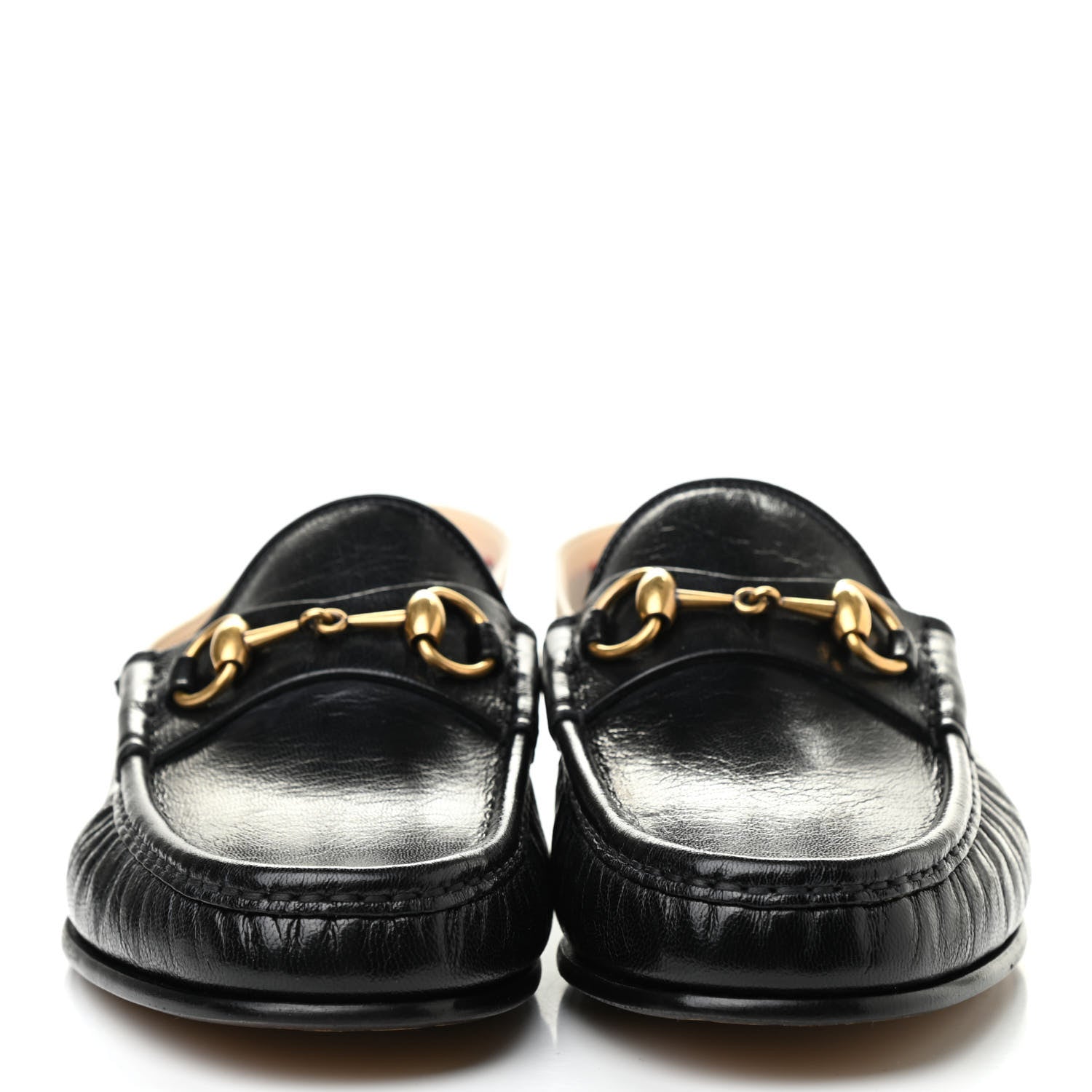 Gucci Goatskin Stripe Mens Horsebit Slingback Slippers 7 Black 2 of 13