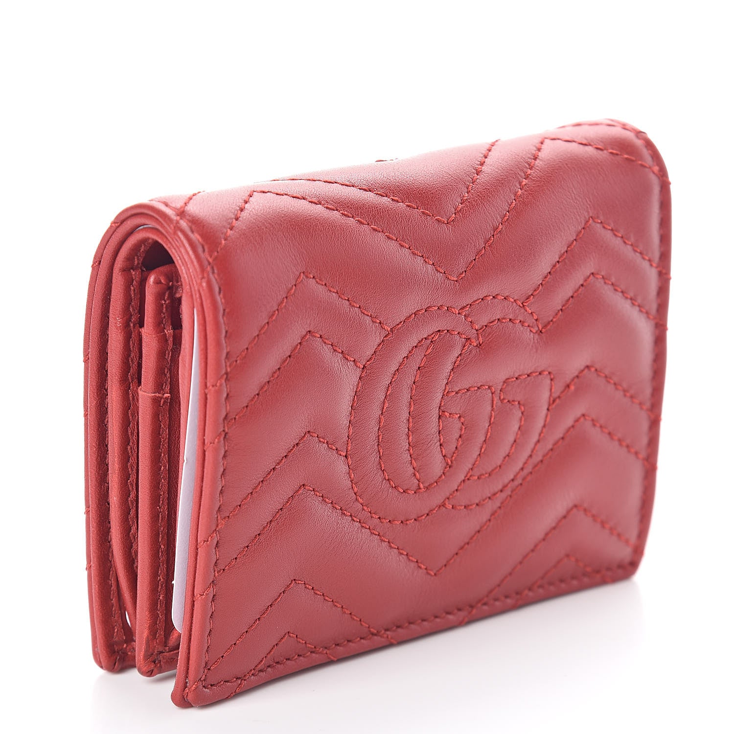 Gucci Calfskin Matelasse GG Marmont Card Case Wallet Hibiscus Red 3 of 7