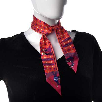 Hermes Silk Voitures Nouvelles Twilly Rouge Rose Fuchsia 2 of 5