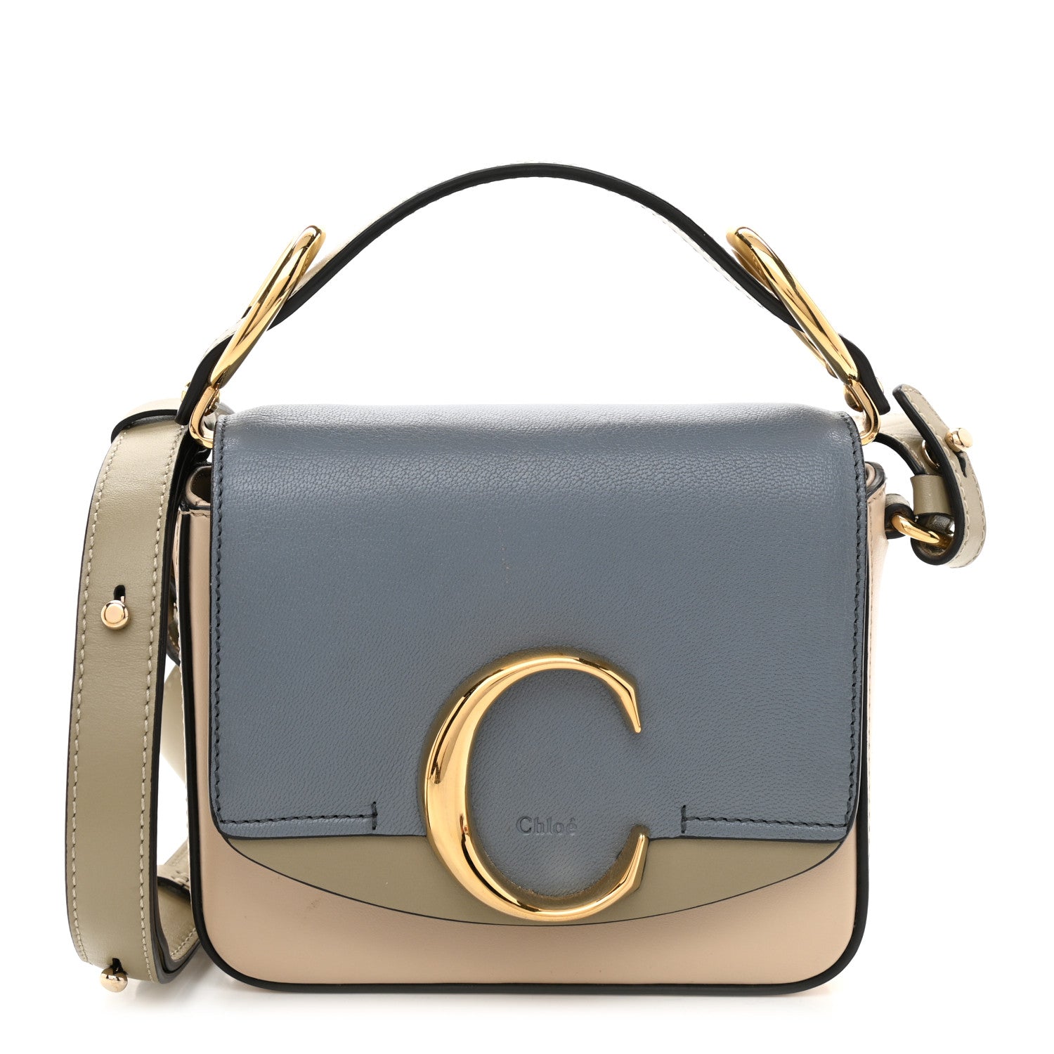 Chloe Shiny Calfskin Mini C Double Carry Blue Beige 1 of 9
