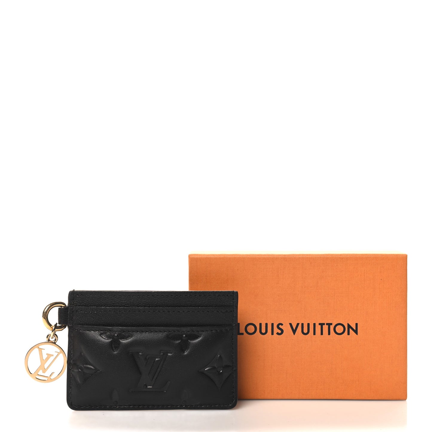 Lambskin Embossed Monogram LV Charms Porte Coussin Card Holder Black