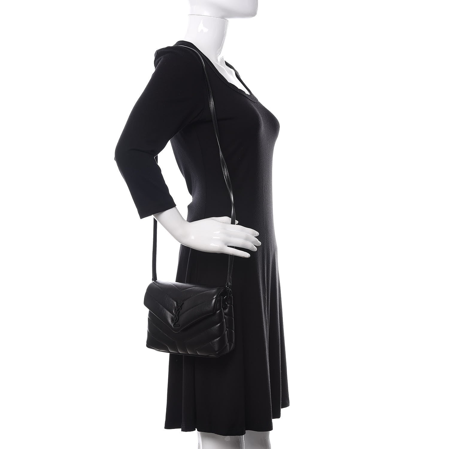 Saint Laurent Calfskin Y Quilted Monogram Toy Loulou Crossbody Bag Black 2 of 11