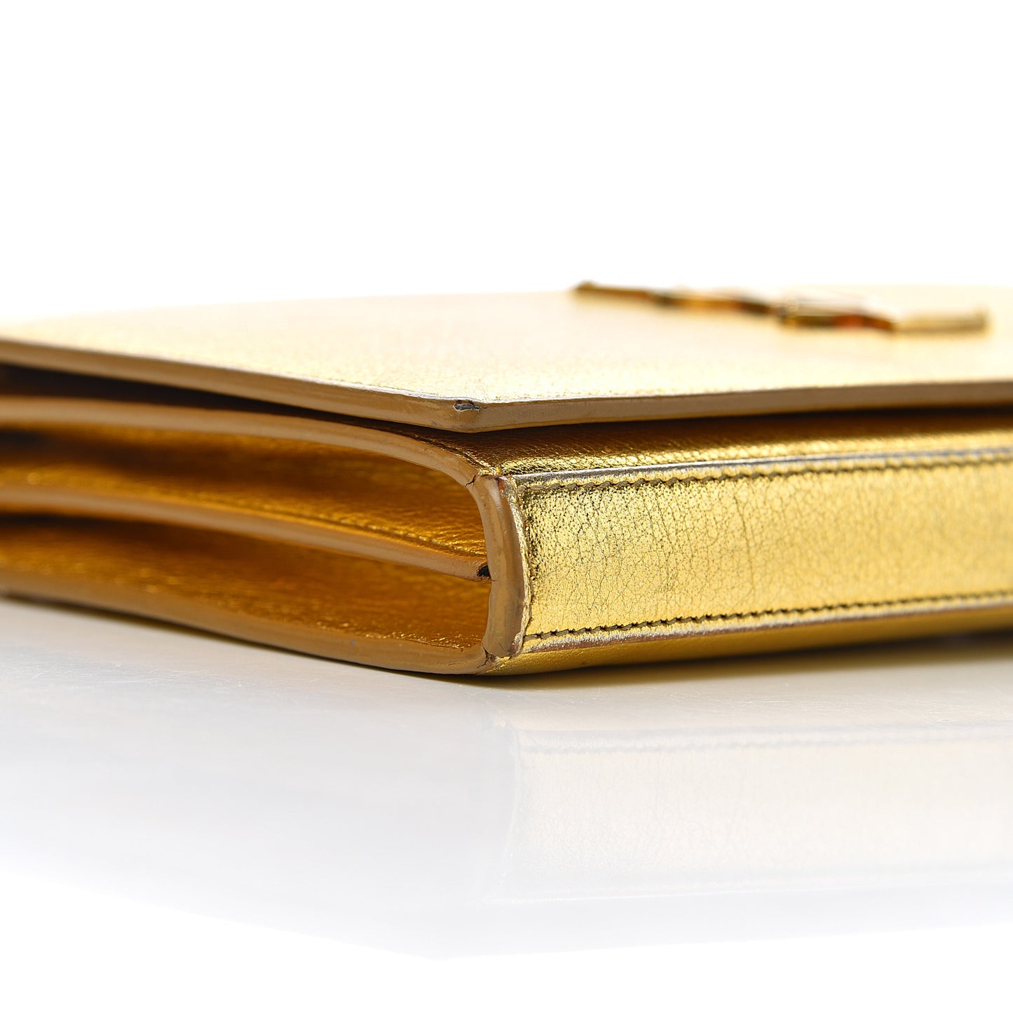 Metallic Calfskin Monogram Chain Wallet Gold