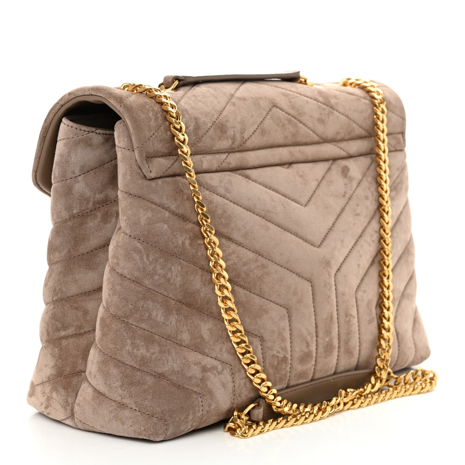 Saint Laurent Suede Y Quilted Monogram Medium Loulou Chain Satchel Taupe 3 of 10