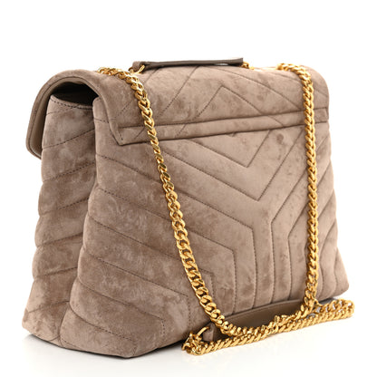 Saint Laurent Suede Y Quilted Monogram Medium Loulou Chain Satchel Taupe 3 of 10