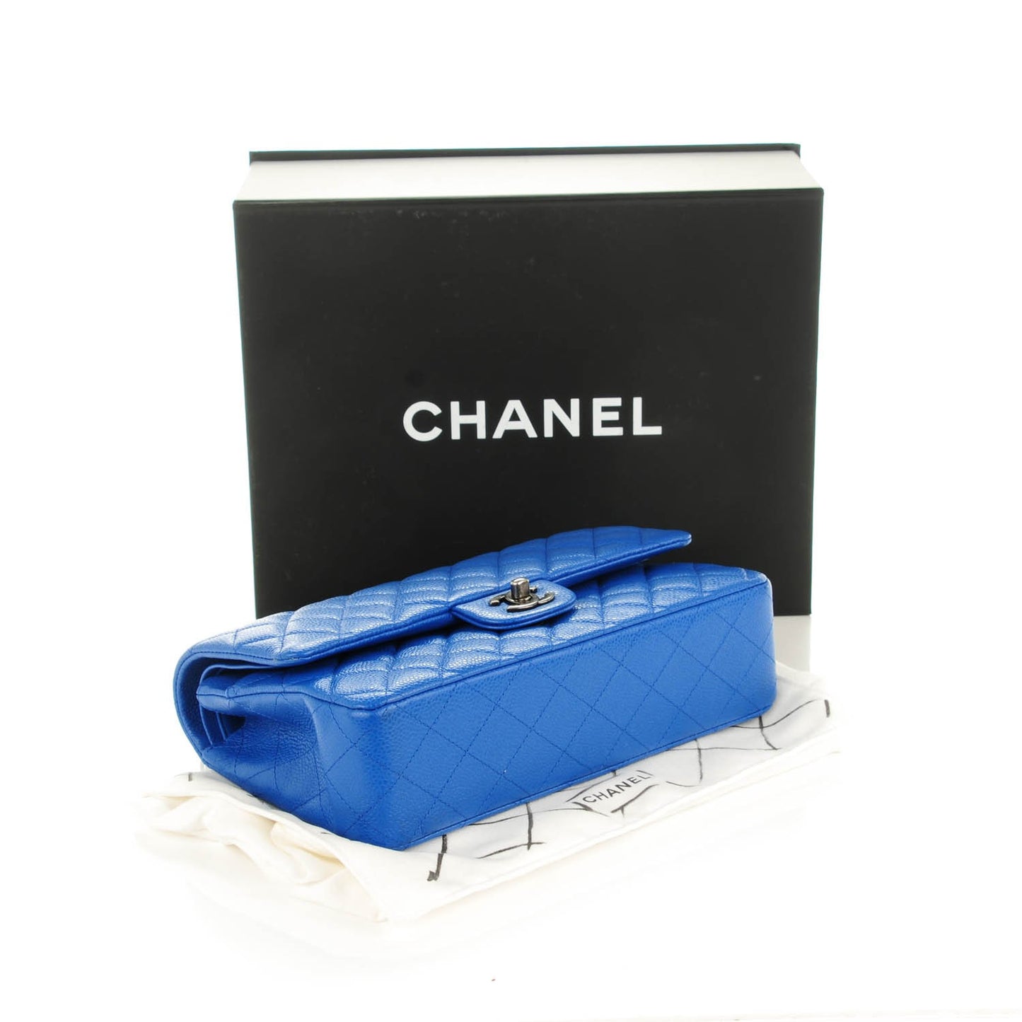 Caviar Quilted Medium Double Flap Blue