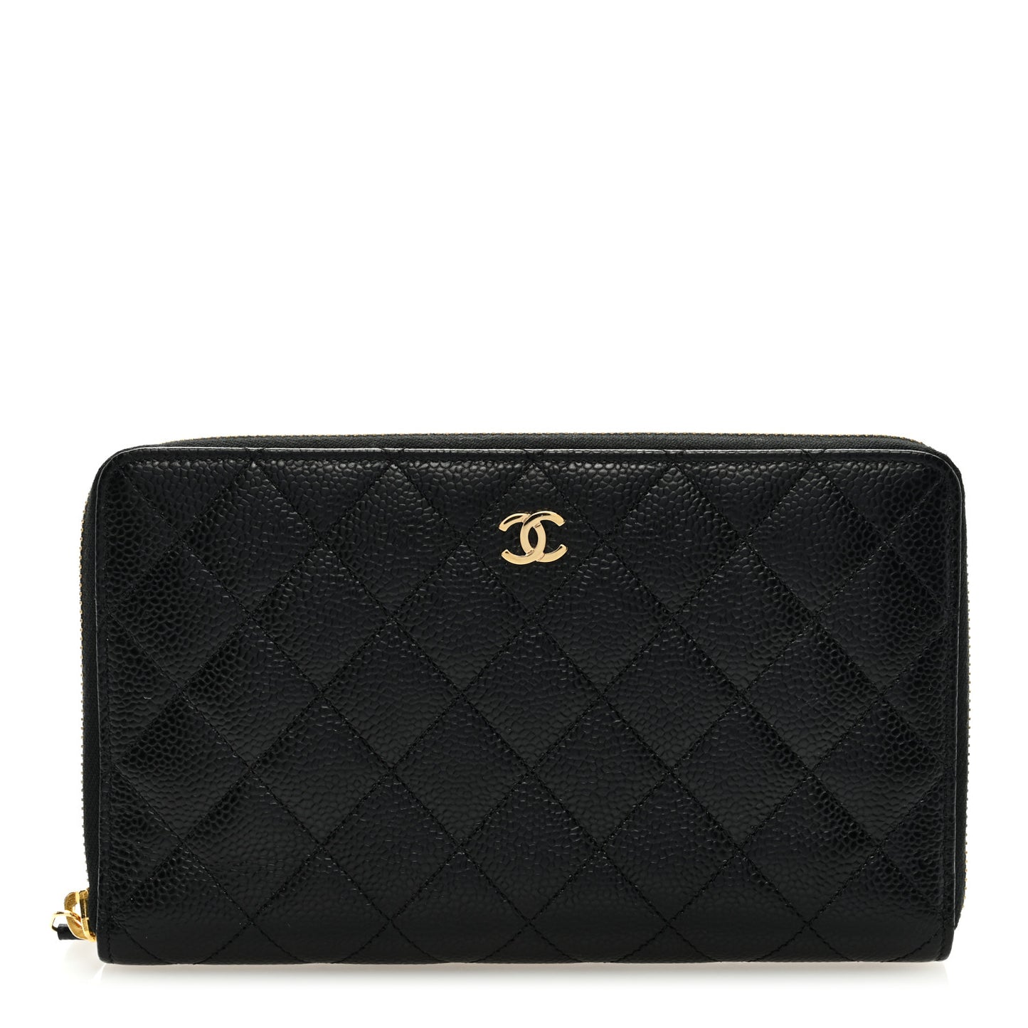 Caviar Quilted Large Zip Around Organizer Wallet Black