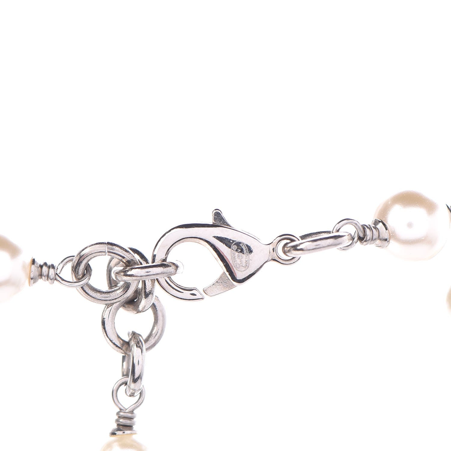 Chanel Crystal Pearl CC Long Necklace Silver 5 of 6