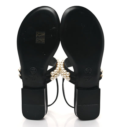 Chanel Grosgrain Pearl CC Sandals 38.5 Black 5 of 10