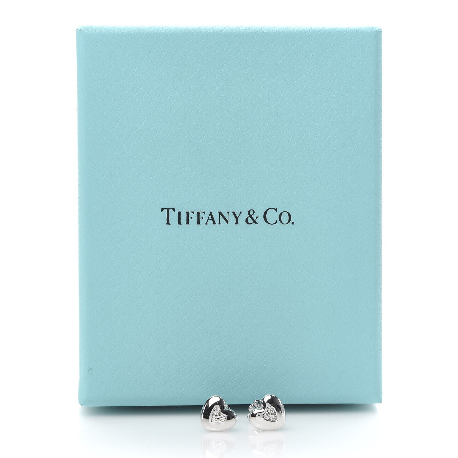 Tiffany 18K White Gold Diamond Heart Stud Earrings 5 of 5